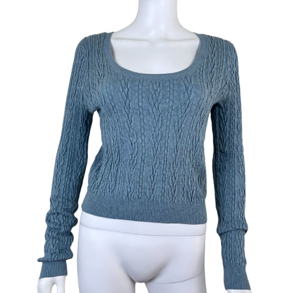 Free People Women Size L Blue Cotton Wool Knit Long Sleeve Pullover Sweatshirt